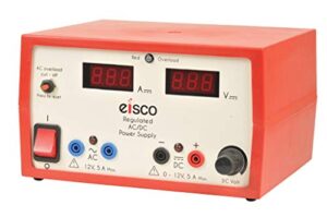 eisco labs regulated dual output digital display power supply, ac: 12v, 5 amps, dc: 0-12v, 5amps