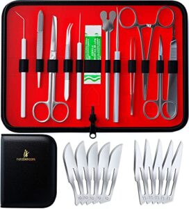 advanced dissection kit biology lab anatomy dissecting set with stainless steel scalpel knife handle blades for medical students and veterinary by instaskincare (20 pcs)