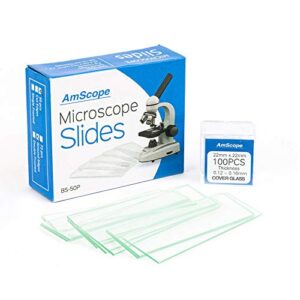 amscope bs-50p-100s-22 pre-cleaned blank ground edge glass microscope slides and 100pc pre-cleaned square glass cover slips coverslips