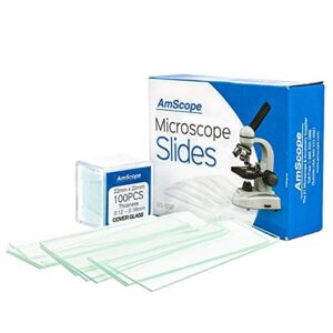 AmScope BS-50P-100S-22 Pre-Cleaned Blank Ground Edge Glass Microscope Slides and 100pc Pre-Cleaned Square Glass Cover Slips Coverslips