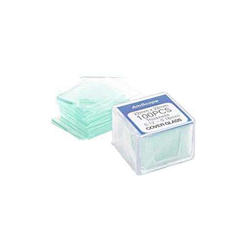 AmScope BS-50P-100S-22 Pre-Cleaned Blank Ground Edge Glass Microscope Slides and 100pc Pre-Cleaned Square Glass Cover Slips Coverslips