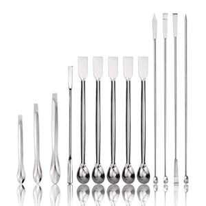 13pcs stainless steel lab spatula micro scoop reagent laboratory mixing spatula 22cm long sampling spoon