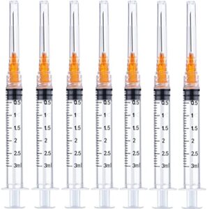50 pack – 3ml 25ga plastic dispensing syringe tool, industrial and scientific lab consumables for refilling, measuring liquids, experiments research