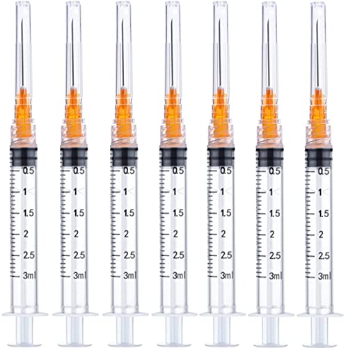 50 Pack - 3ml 25Ga Plastic Dispensing Syringe Tool, Industrial and Scientific Lab Consumables for Refilling, Measuring Liquids, Experiments Research
