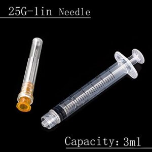 50 Pack - 3ml 25Ga Plastic Dispensing Syringe Tool, Industrial and Scientific Lab Consumables for Refilling, Measuring Liquids, Experiments Research