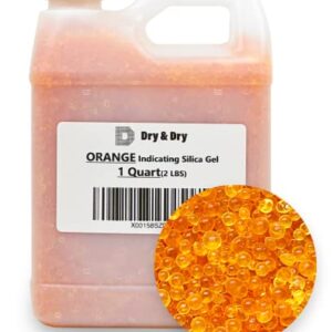 Dry & Dry" [1 Quart Premium Orange Indicating Silica Gel Desiccant Beads(Industry Standard 3-5 mm) - Rechargeable Silica Gel Beads(2 LBS)