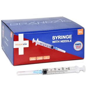 brandzig 3ml syringe with needle – 23g, 1″ needle (100-pack)…