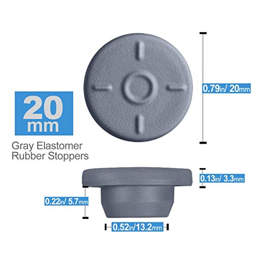 Med Lab Supply Butyl Rubber STOPPERS for VIALS, 20MM, Gray - 100 Pieces