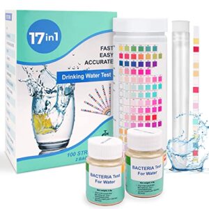 17 in 1 premium water testing kits for drinking water 100 strips + 2 bacteria tests home water quality test well and tap water easy testing for lead, bacteria, hardness, fluoride, ph, iron, copper