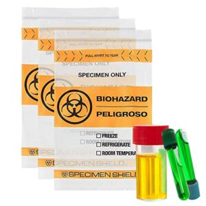 apq biohazard specimen bags 6 x 9, orange and black 3-wall biohazard bags 100 pack, clear 2 mil bio hazard bags, waterproof plastic zipper bags with “pull apart to tear” line and document pouch