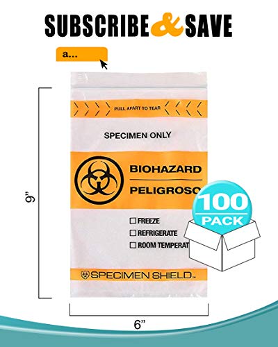 APQ Biohazard Specimen Bags 6 x 9, Orange and Black 3-Wall Biohazard Bags 100 Pack, Clear 2 Mil Bio Hazard Bags, Waterproof Plastic Zipper Bags with “Pull Apart to Tear” Line and Document Pouch