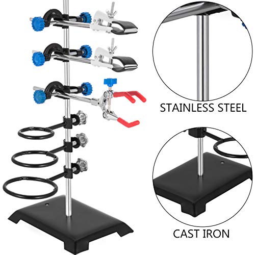 VEVOR Laboratory Grade Metalware Set - Support Stand Premium Iron Material Laboratory Stand Support Lab Clamp Flask Clamp Condenser Stand 60cm