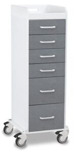trippnt 51097 polyethylene tall locking cart, 16″ width x 47″ height x 19″ depth, 6 drawers, silver metallic