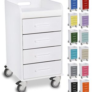 TrippNT 51088 Polyethylene Compact Locking Cart, 14" Width x 27" Height x 19" Depth, 4 Drawers, Silver Metallic