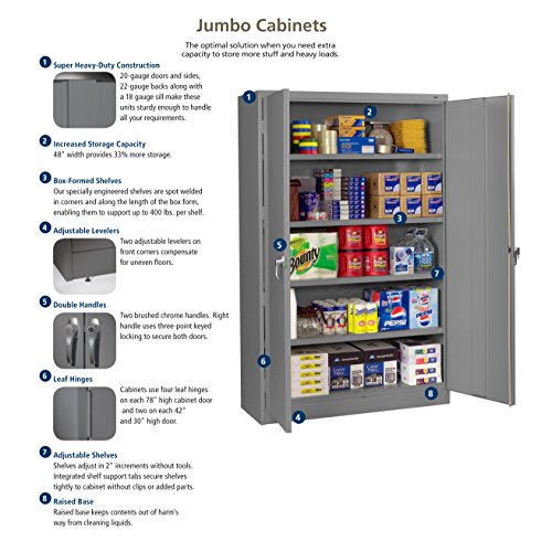 Tennsco J1878SULGY Assembled Jumbo Steel Storage Cabinet, 48w x 18d x 78h, Light Gray