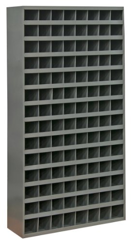 Durham 745-95 Cold Rolled Steel Opening Parts Tall Bin Cabinet with Slope Shelf Design, 12" Length x 33-3/4" Width x 64-1/2" Height, 112 Opening Bins, Gray Powder Coated Finish