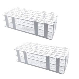 luckkyme plastic test tube rack 2 pack white 60 holes lab test tube rack holder for 17mm and below the test tubes, detachable, 60 holes