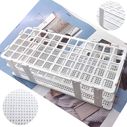 Luckkyme Plastic Test Tube Rack 2 Pack White 60 Holes Lab Test Tube Rack Holder for 17mm and Below The Test Tubes, Detachable, 60 Holes