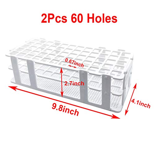 Luckkyme Plastic Test Tube Rack 2 Pack White 60 Holes Lab Test Tube Rack Holder for 17mm and Below The Test Tubes, Detachable, 60 Holes