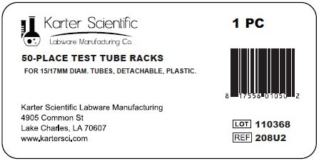 Karter Scientific 208U2 Plastic Test Tube Rack for 15/18 mm Tubes, Holds 50, Detachable (Single)