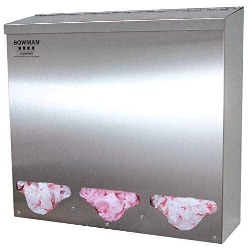 Tall Triple Bulk Dispenser - Holds PPE, Top Loading, top and Bottom Dispensing Keyholes for Wall mounting Stainless Steel Dims: 5.75”L x 18.21”W x 17.91”H