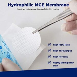 MCE Gridded Membrane Filter, Membrane Solutions Mixed Cellulose Esters Membrane Filter, Sterile Individual Pack Membrane Disc Filter, Diameter: 47 mm, Pore Size: 0.45 um, 100/Pk