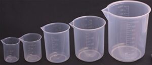 shapenty 5 sizes 50ml / 100ml /250ml /500ml /1000ml capacity clear plastic graduated measuring beaker set liquid cup container, 5pcs