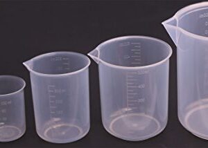Shapenty 5 Sizes 50ml / 100ml /250ml /500ml /1000ml Capacity Clear Plastic Graduated Measuring Beaker Set Liquid Cup Container, 5PCS