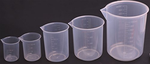 Shapenty 5 Sizes 50ml / 100ml /250ml /500ml /1000ml Capacity Clear Plastic Graduated Measuring Beaker Set Liquid Cup Container, 5PCS