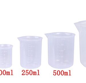 Shapenty 5 Sizes 50ml / 100ml /250ml /500ml /1000ml Capacity Clear Plastic Graduated Measuring Beaker Set Liquid Cup Container, 5PCS