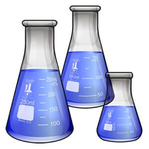 glass erlenmeyer flask set – 3 sizes – 50, 150 and 250ml, karter scientific