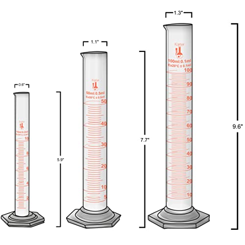 Beaker, Flask, Cylinder Set, 3.3 Boro. Glass - 9 Pieces - Beaker Set, Flask Set, and Graduated Cylinder Set, Karter Scientific 233N2