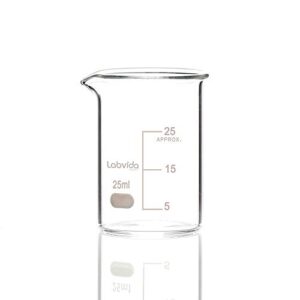 Labvida 12pcs of Glass Beakers Shot Glass, Vol.25ml, 3.3 Borosilicate Griffin Low Form with Printed Graduation, LVA001