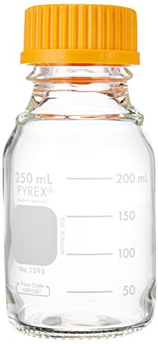 PYREX 250mL Round Media Storage Bottles, with GL45 Screw Cap, Ea