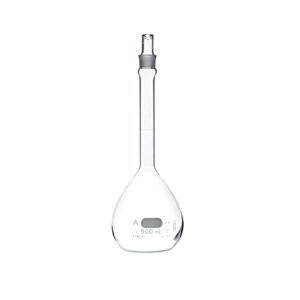 pyrex class a volumetric flask with pyrex glass standard taper stopper – borosilicate glass flask – glass chemistry flask for laboratory, classroom or home use – pyrex lab glassware, 1/pk