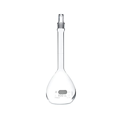 PYREX Class A Volumetric Flask with PYREX Glass Standard Taper Stopper – Borosilicate Glass Flask – Glass Chemistry Flask for Laboratory, Classroom or Home Use - PYREX Lab Glassware, 1/Pk