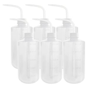 DEPEPE 6pcs 500ml Plastic Safety Wash Bottles Lab Squeeze Bottle LDPE Squirt Bottle Tattoo Bottle with Narrow Mouth and Scale Labels (17oz x 6 Bottles)