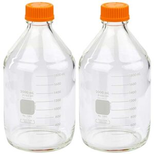 corning pyrex #1395-2l, 2000ml round media storage bottle, with gl45 screw cap (pack of 2)