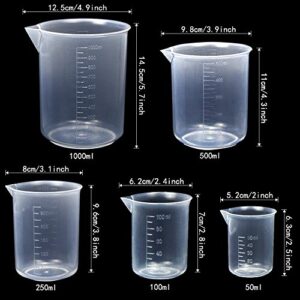 APLANET Plastic Graduated Cylinders and Beakers, 10ml, 25ml, 50ml, 100ml Cylinders with 50ml, 100ml, 250ml, 500ml, 1000ml Beakers and 1 Tube Brush, Ideal for Home and School Science Lab
