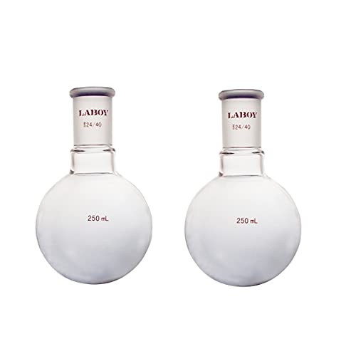 Laboy Glass 250mL Single Neck Round Bottom Boiling Flask Heavy Wall with 24/40 Joint Heating Distillation Reaction Receiving Flask Organic Chemistry Lab Glassware 2pcs