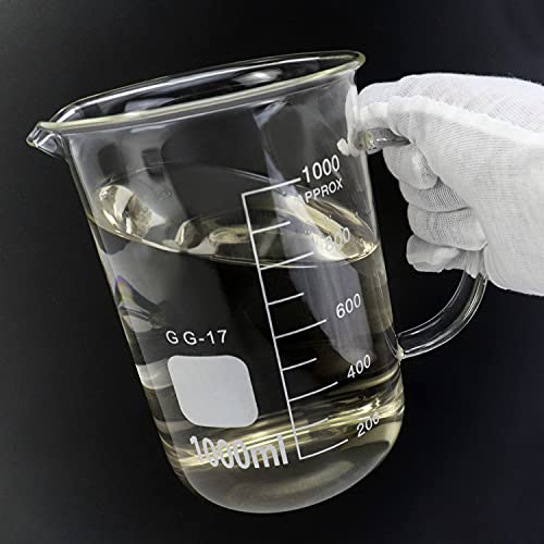 QWORK Beaker with Handle, 1000ml/33.81oz Measuring Cup, Borosilicate Glass,Beaker Mug with Pouring Spout