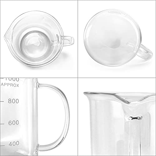 QWORK Beaker with Handle, 1000ml/33.81oz Measuring Cup, Borosilicate Glass,Beaker Mug with Pouring Spout