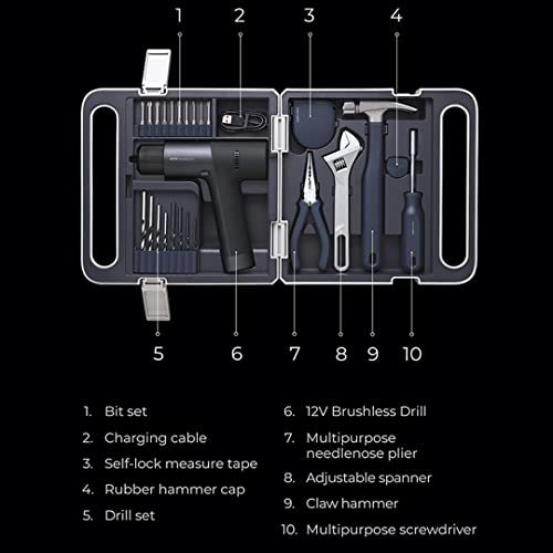 HOTO Cordless Brushless Drill Tool Set, Outstanding Appearance, Hidden Buckle, Unique LED Screen, Intelligent Digital Display, Safe, Exquisite & Practical, High-end Drill Kit for Home/Daily Use
