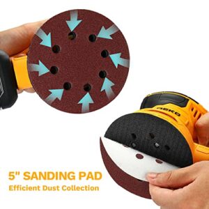 DEKOPRO Random Orbit Sander 2.5A with 16Pcs Sandpapers, 6 Variable Speed 14000RPM Electric Sander, 5 Inches Hand Sander Tool, High Performance Dust Collection System, Fit for Woodworking/Sanding