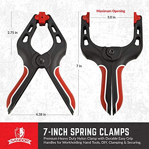 7-Inch Spring Clamps - (Set of 4) Premium Heavy Duty Nylon Clamp with Durable Easy Grip Handles for Workholding Hand Tools, DIY, Woodworking, Gluing, Clamping and Securing