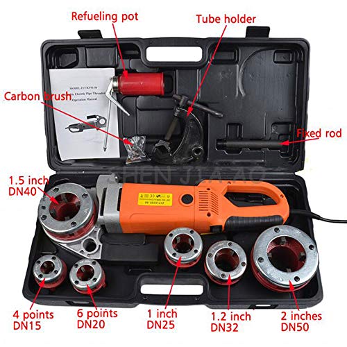Electric Pipe Threader Tool Kit 2300W 110V, Portable Handheld Electric Pipe Threader Threading Machine With 6 Dies 1/2-Inch to 2-Inch Pipe Threading Die Heads, Ratchet Pipe Threader Kit