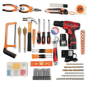 108 Piece Power Tool Combo Kits with 16.8V Cordless Drill, Household Tools Set with DIY Hand Tool Kits for Professional Garden Office Home Repair Maintain-Black/Red