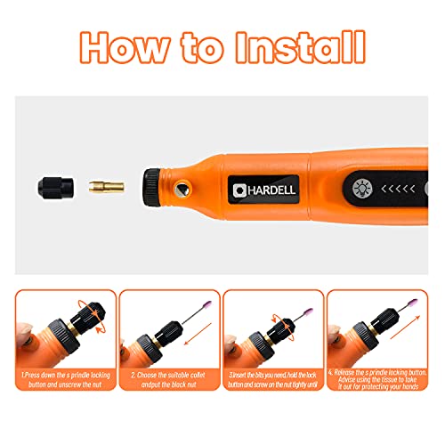 HARDELL Mini Cordless Rotary Tool, 5-Speed and USB Charging Rotary Tool Kit with 55 Accessories, Multi-Purpose 3.7V Power Rotary Tool for Sanding, Polishing, Drilling, Etching, Engraving, DIY Crafts