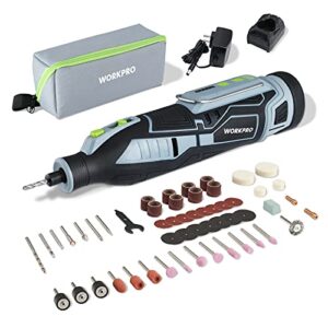 workpro 12v cordless rotary tool kit, 5 variable speeds, powerful engraver, sander, polisher, 114 easy change accessories, craft tool for handmade and diy