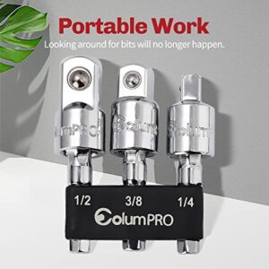 ColumPRO 3PCS 360° Rotatable Bits Storage Set,1/4" 3/8" 1/2" Impact Power Drill Sockets Adapter Extension Sets,Universal Socket Wrench Adapter Set,Right Angle Drill Attachmen Set